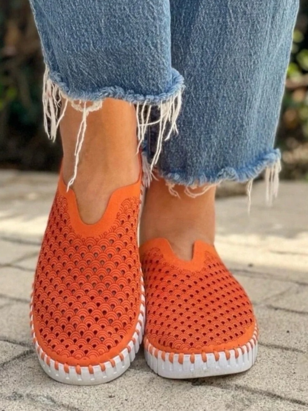 Ilse Jacobsen Orange Perforated Slip-On Moccasins - Size 39